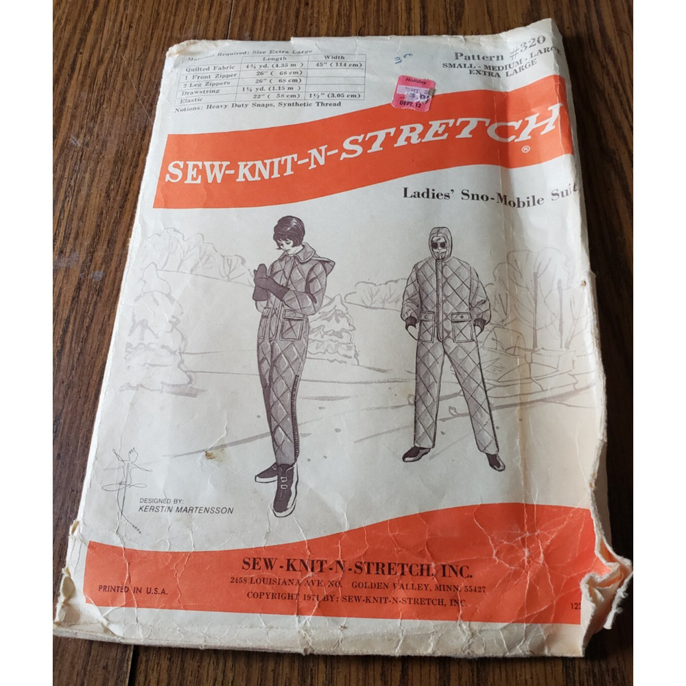 Sew-Knit-N-Stretch Vintage Sewing Pattern 320 Womans XL Snowmobile Suit Pattern